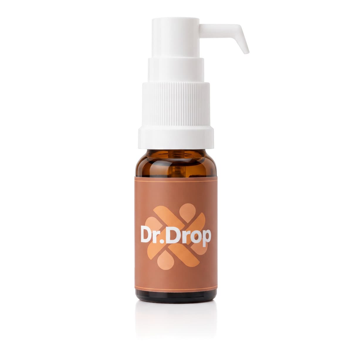 The Dr.Drop personalized allergy drops bottle, amber glass with a white pump dispenser